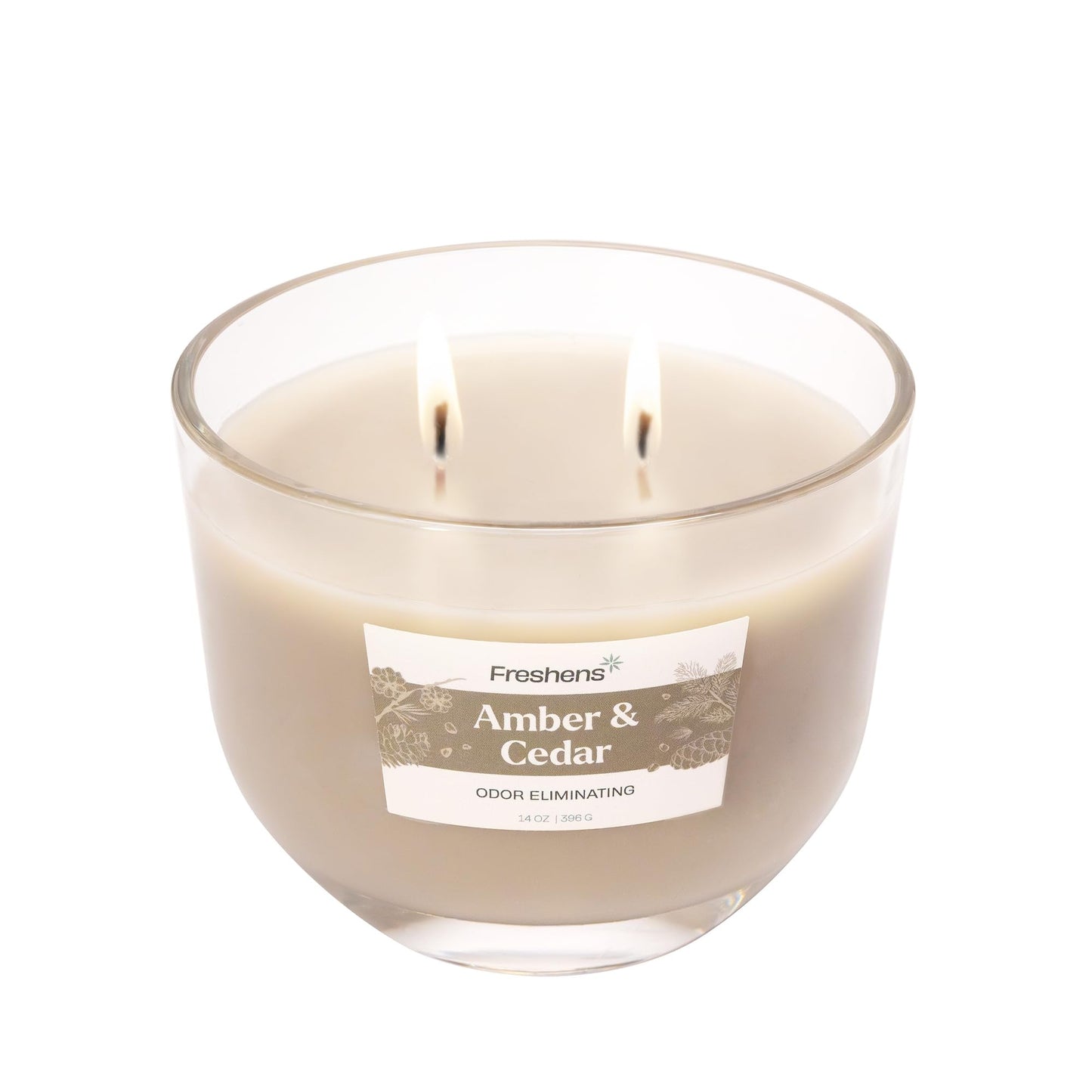 Carolina Freshens Amber & Cedar Odor Eliminating Highly Fragranced Candle for Home Scented, Eliminates 90% of Pet, Smoke, Food and Other Smells Quickly, 2 Wick, 14 oz - Made in The USA