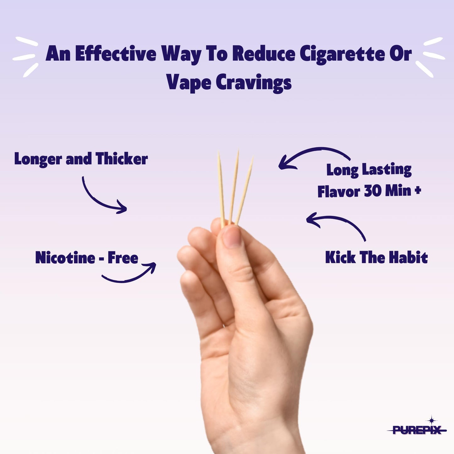 PurePix QuitPix to Help Quit Smoking - Flavored Toothpicks Extra Thick & Long Boosting with Lobelia Plant to Help Stop Smoking - Oral Fixation - Nicotine Free - Watermelon Mint 3 Pack
