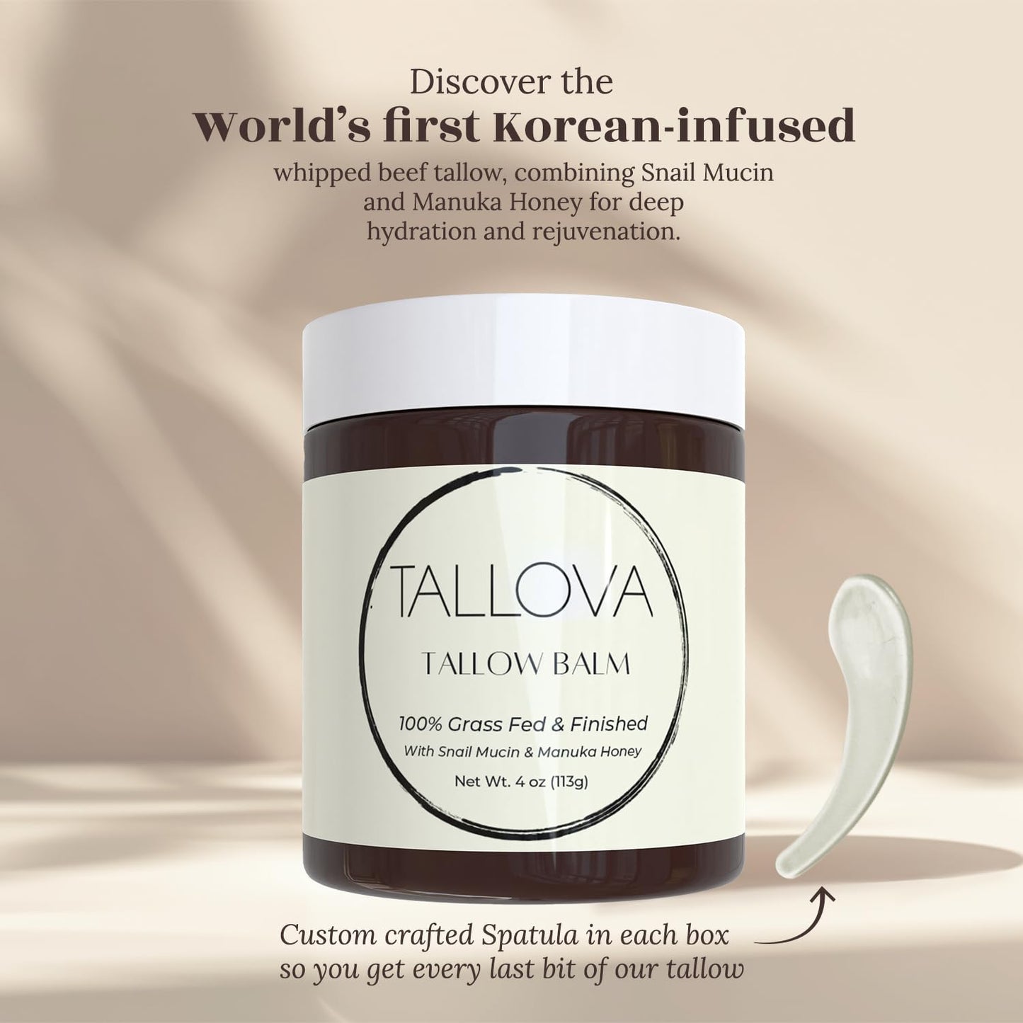 Tallova Hydrating Tallow Balm - Organic Beef Tallow for Skin. Enhanced with Snail Mucin & Manuka Oil, Unscented Eczema Care Moisturizer for Adult Men & Women. 4 Oz