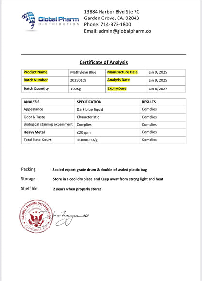 BETTER LIFE LAB Methylene Blue Pharmaceutical Grade 99.99% with Dropper, USP Grade Quality Drops, No Formaldehyde, Made in USA (1% 50ml Bottle)