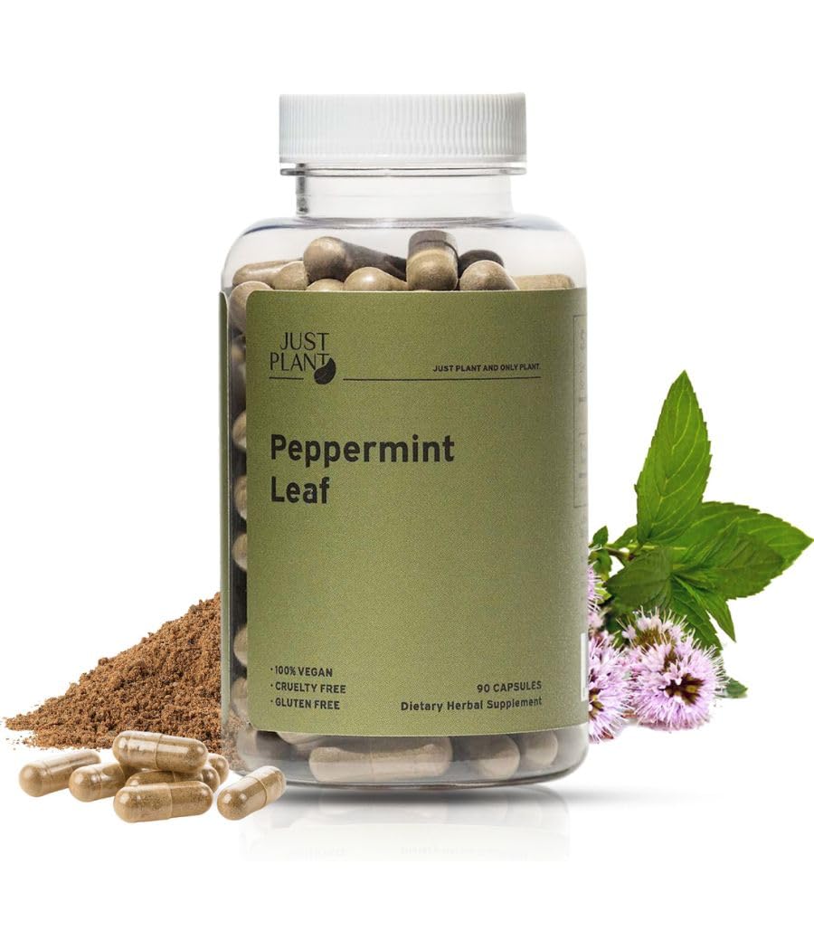 Vegan Peppermint Leaf Capsules 750mg, 90 Vegan Capsules | Gentle Digestive & Breath Support | Herbal Supplement | Organic, Gluten-Free