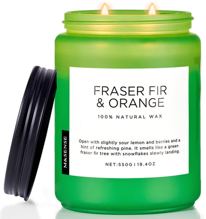 M&SENSE Fir & Orange Large Candle for Home Scented 19.4oz 110 Hour Clean Non Toxic Long Lasting Organic Natural Soy Wax Highly Scented Holiday Candle Gifts for Home Decor