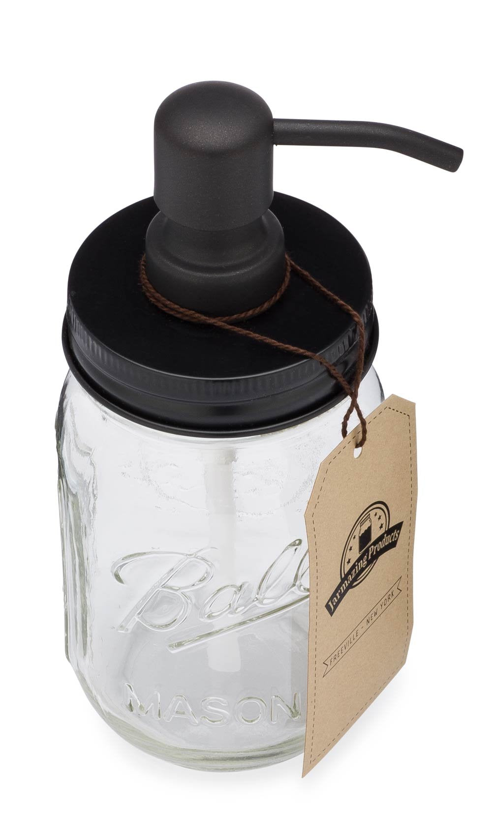 Jarmazing Products Mason Jar Soap Dispenser - Black - 16 oz Ball Mason Jar Liquid Dispenser for Kitchen & Bathroom - Glass - Kitchen Soap Dispenser with Rust Proof Stainless Steel Pump & Lid