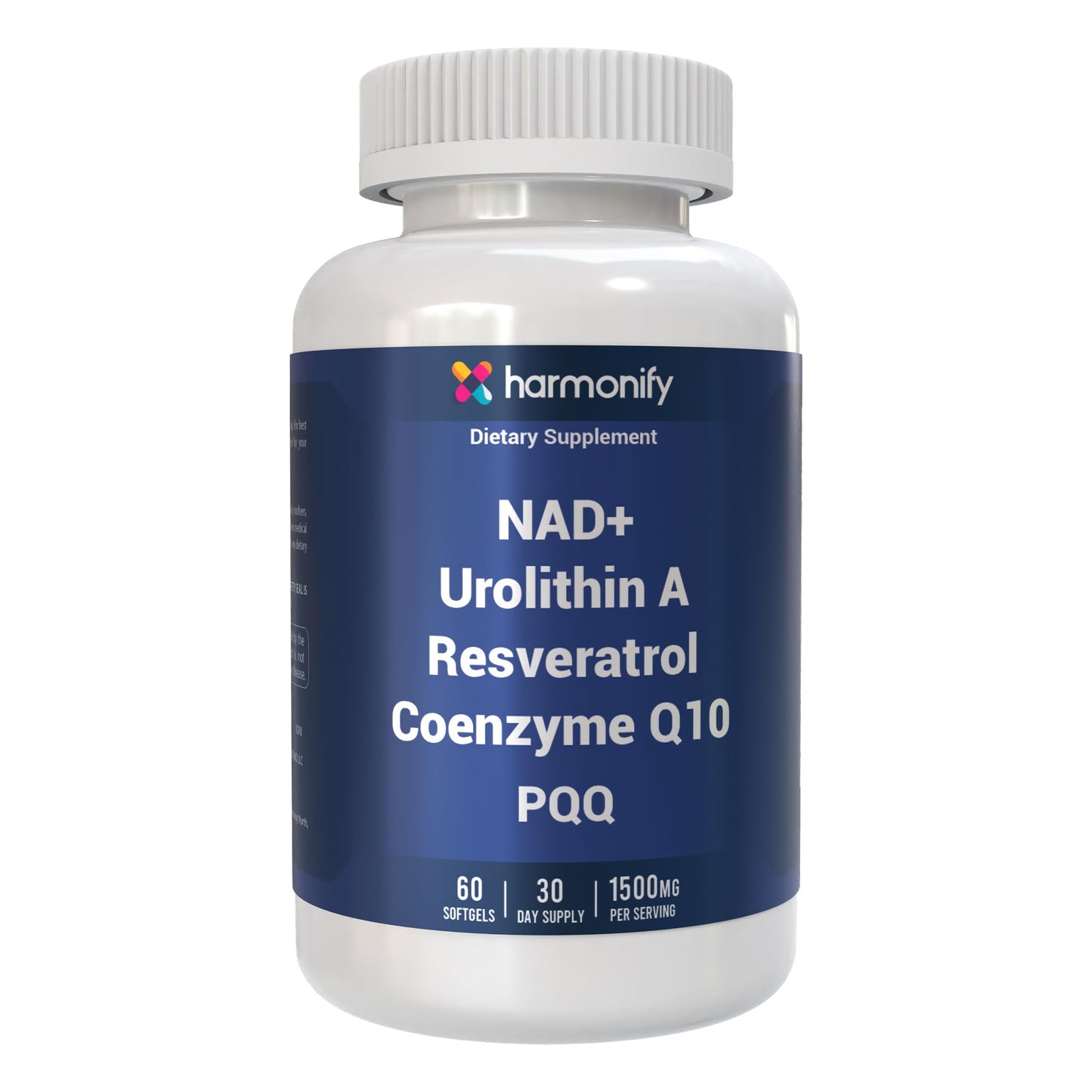 HARMONIFY Urolithin A NAD+ Resveratrol CoQ10 PQQ Blend Supplement, Liposomal NAD, Extra Strength 1500 mg, 60 Softgels