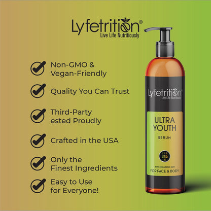 Lyfetrition Ultra Youth Serum | 12 oz Large Bottle | Anti Wrinkle Face Serum Hyaluronic Acid Wrinkle Reducing Formula For Face Topical Facial Serum For Flawless Skin Restores Boost Collagen