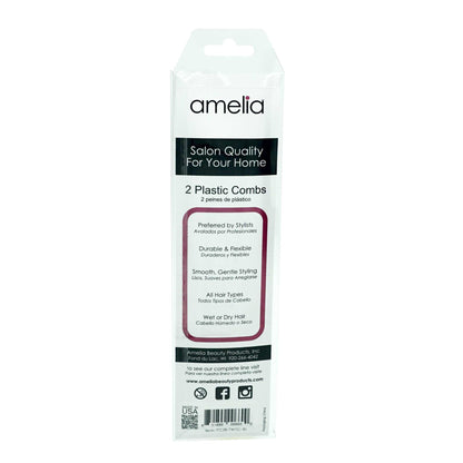 Amelia Beauty, 7in Black Plastic Wide Tooth Tease Comb, Made in USA, Professional Grade Pocket Hair Comb, Wet, Tangled Hair, Flip to Lift, Tease, Everyday Styling Cutting Hair Styling Tool, 2 Pack