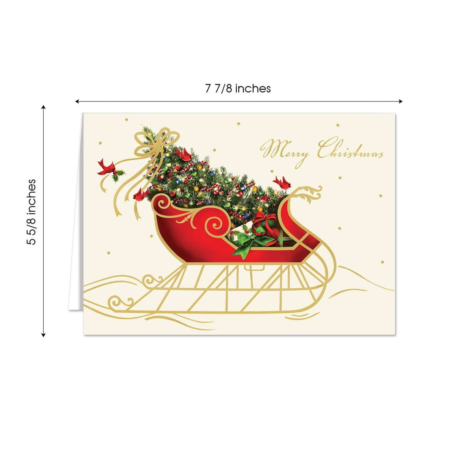 Canopy Street Masterpiece Holiday Sleigh Christmas Cards / 15 Traditional Holiday Cards With Coordinating White Envelopes Set / 5 5/8" x 7 7/8" Winter Greeting Cards With Inside Verse/Made In The USA