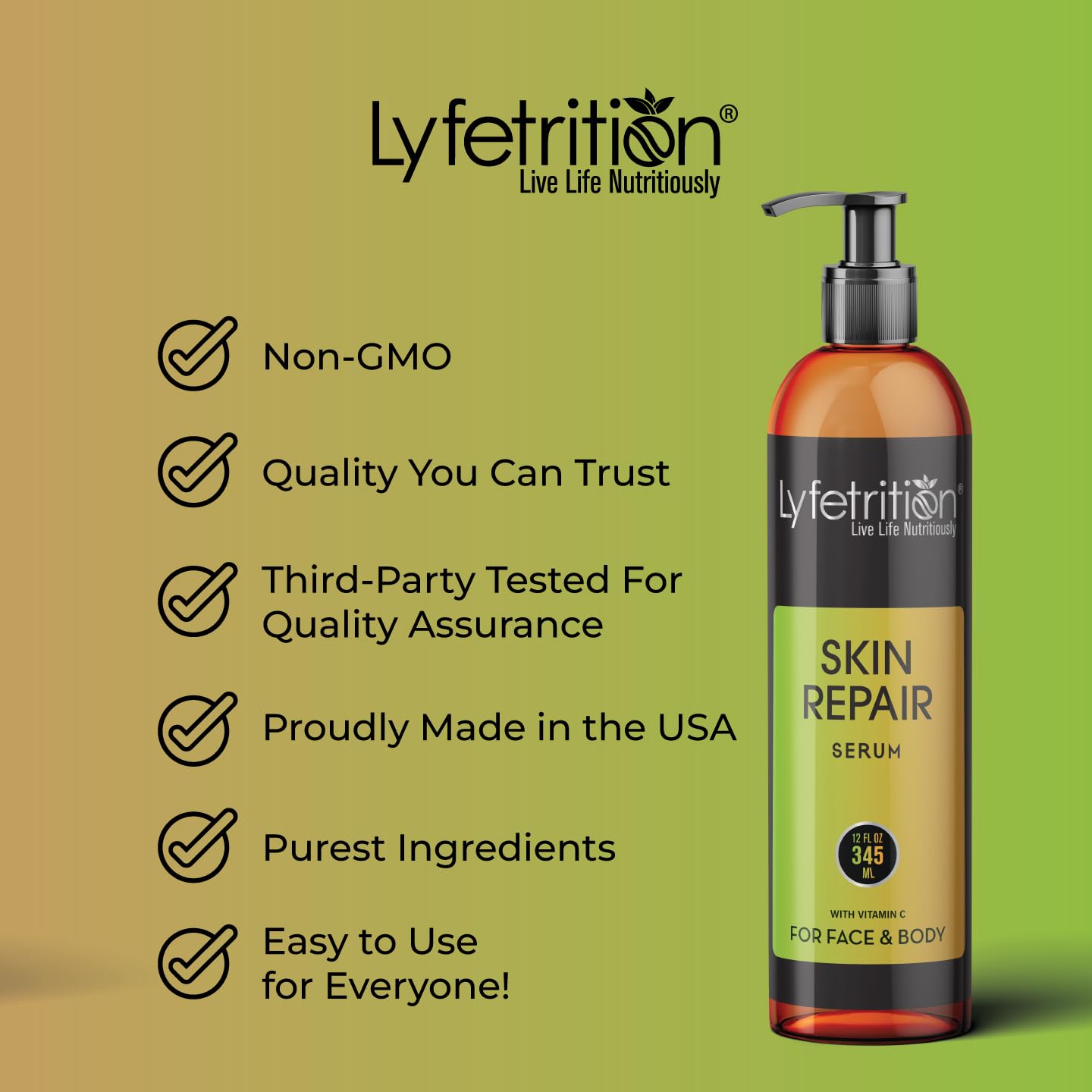 Lyfetrition skin repair serum | 12 oz Large Bottle | Repair Acne, Allergies and Sunburn | Skin Repair Serum for Men and Women | Skin Repair Serum for All Skin Types