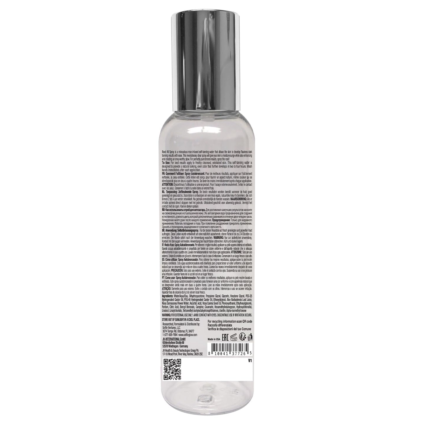 Selfie Glow Sunless Rose All Spray - Rose Water Ultra-Hydrating Self Tanning Spray Aloe Vera for ALL Skin Types