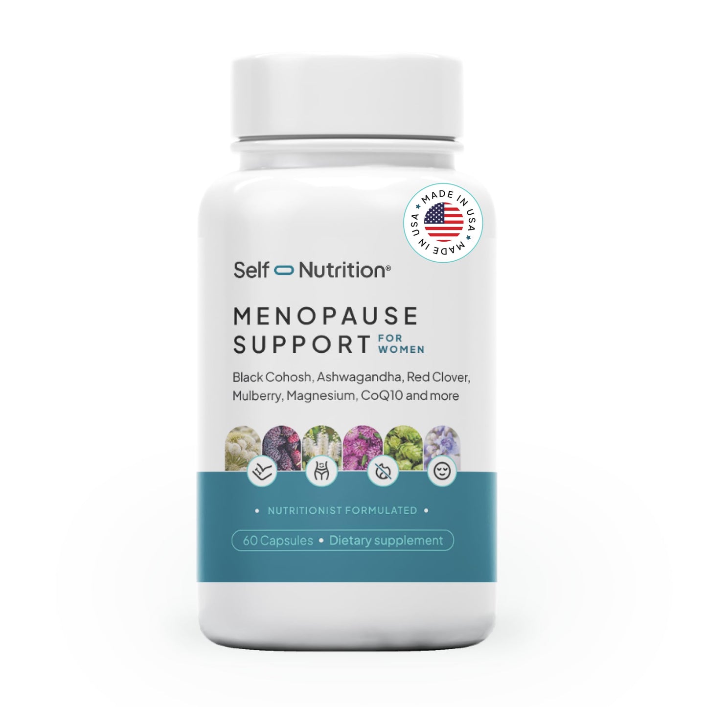SELF NUTRITION Menopause Support for Women -All-Natural, Hormone-Free Perimenopause & Menopause Support. Unique Blend for Hot Flashes, Mood, Energy, Sleep & More. Vegan, Gluten-Free, 60 Capsules.
