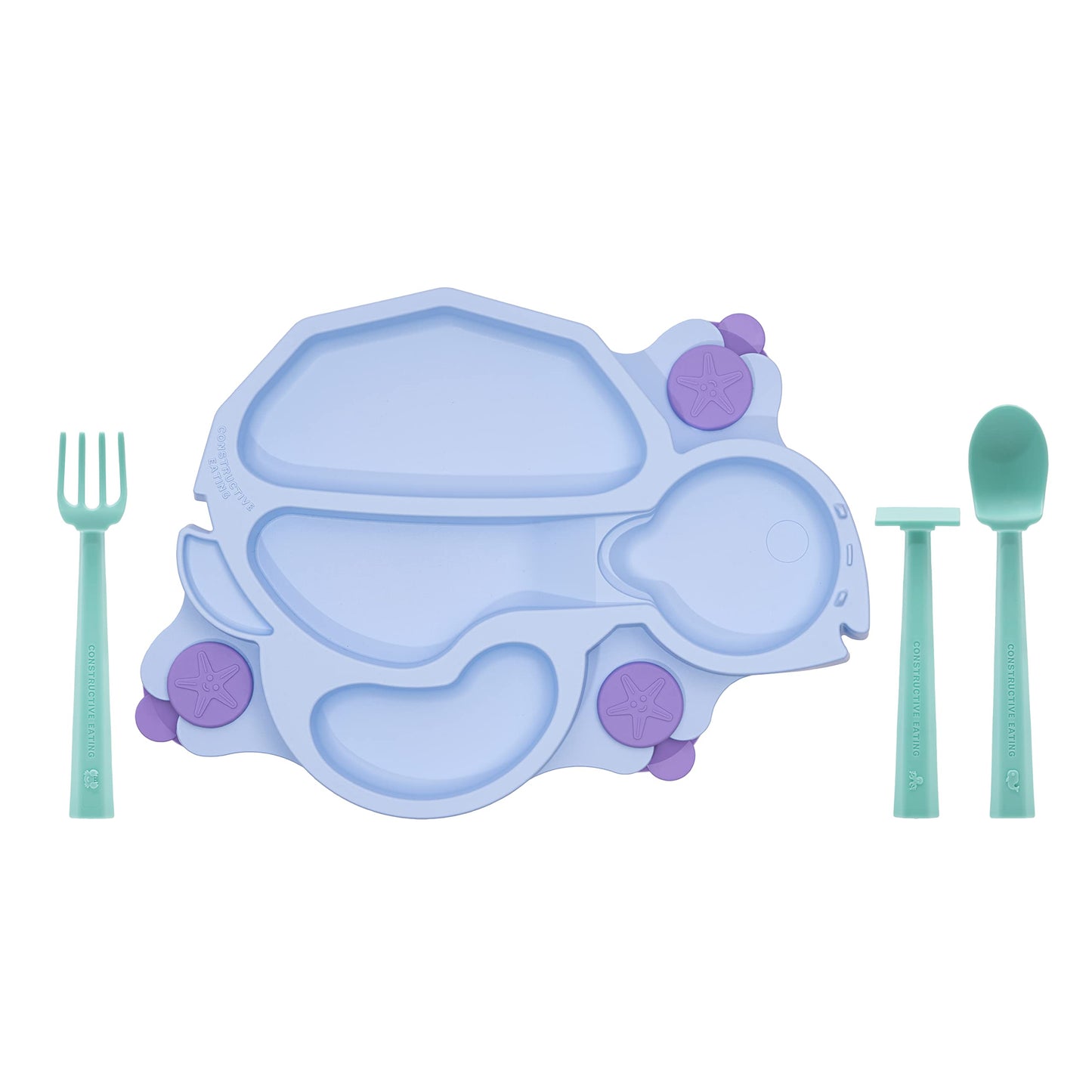 Constructive Eating Plate Made in USA | Kids Dinnerware Set, Blue Turtle Plate | Divided Suction Plates for Toddlers, Made with Materials Tested for Safety