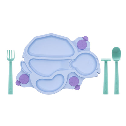 Constructive Eating Plate Made in USA | Kids Dinnerware Set, Blue Turtle Plate | Divided Suction Plates for Toddlers, Made with Materials Tested for Safety