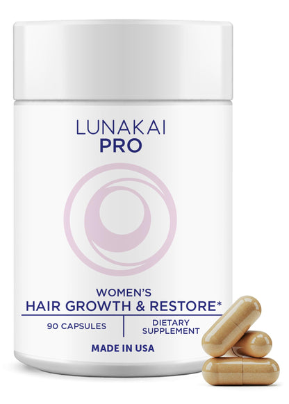 Lunakai PRO USA Made Women’s Hair Growth & Restore Vitamins – Advanced 15+ Nutrient Complex for Visible Results – Natural Thicker Hair Growth Supplement, 90ct