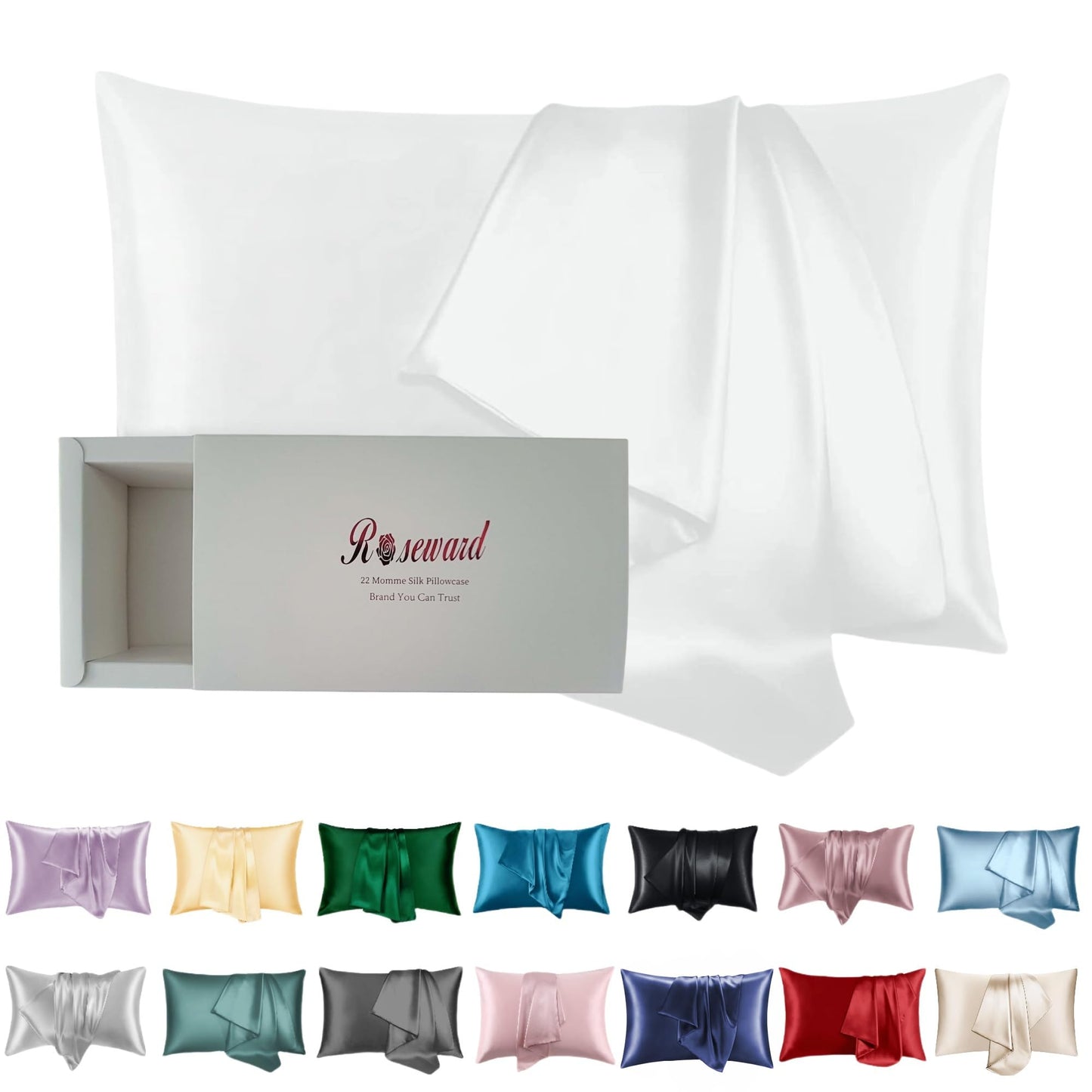 Premium Mulberry Silk Pillowcase for Hair and Skin Made in USA, Anti Acne Pure Silk Pillow Cases White Queen, 100% Real 22 Momme Pillow Cover, Anti Wrinkle