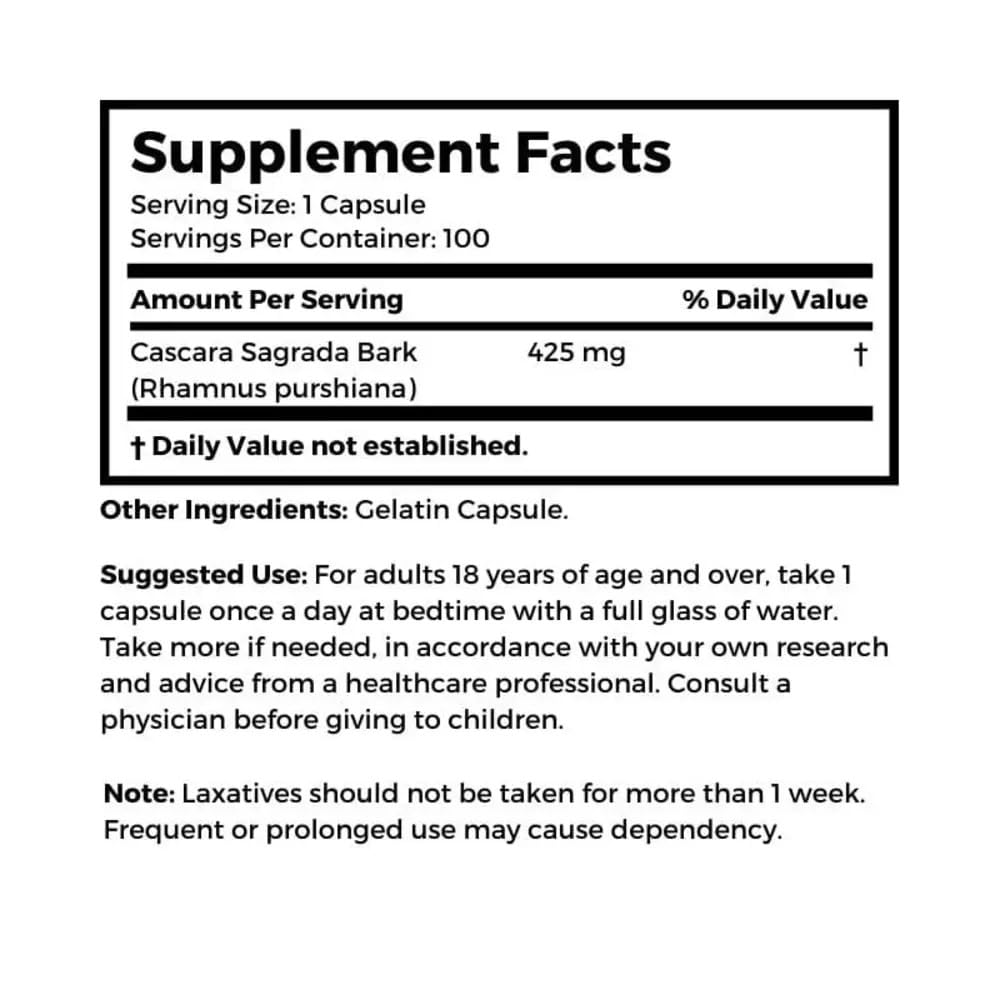 Dr. Clark Cascara Sagrada Herbal Laxative, 425mg, 100 Gelatin Capsules