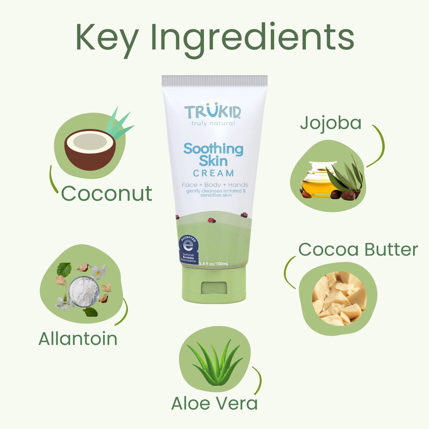 TruKid Natural Eczema Cream for Kids, Toddlers & Babies, NEA-Accepted for Eczema, Safe for Sensitive Skin on Face, Body, & Hands, Unscented, Hydrates & Moisturizes Irritated & Itchy Skin, 3.4oz