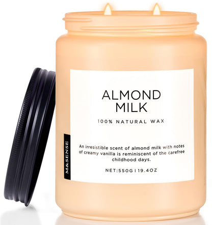 M&SENSE Almond Milk Scented Candles for Home, 19.4oz 110 Hours Long Lasting Non Toxic Natural Organic Soy Wax Relaxing Scented Candle Housewarming Gift for Friends Teachers