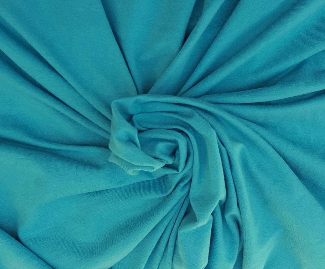 Turquoise Organic Cotton Spandex Fabric Eco Friendly Jersey Knit by Yard 4/16 Made in The USA