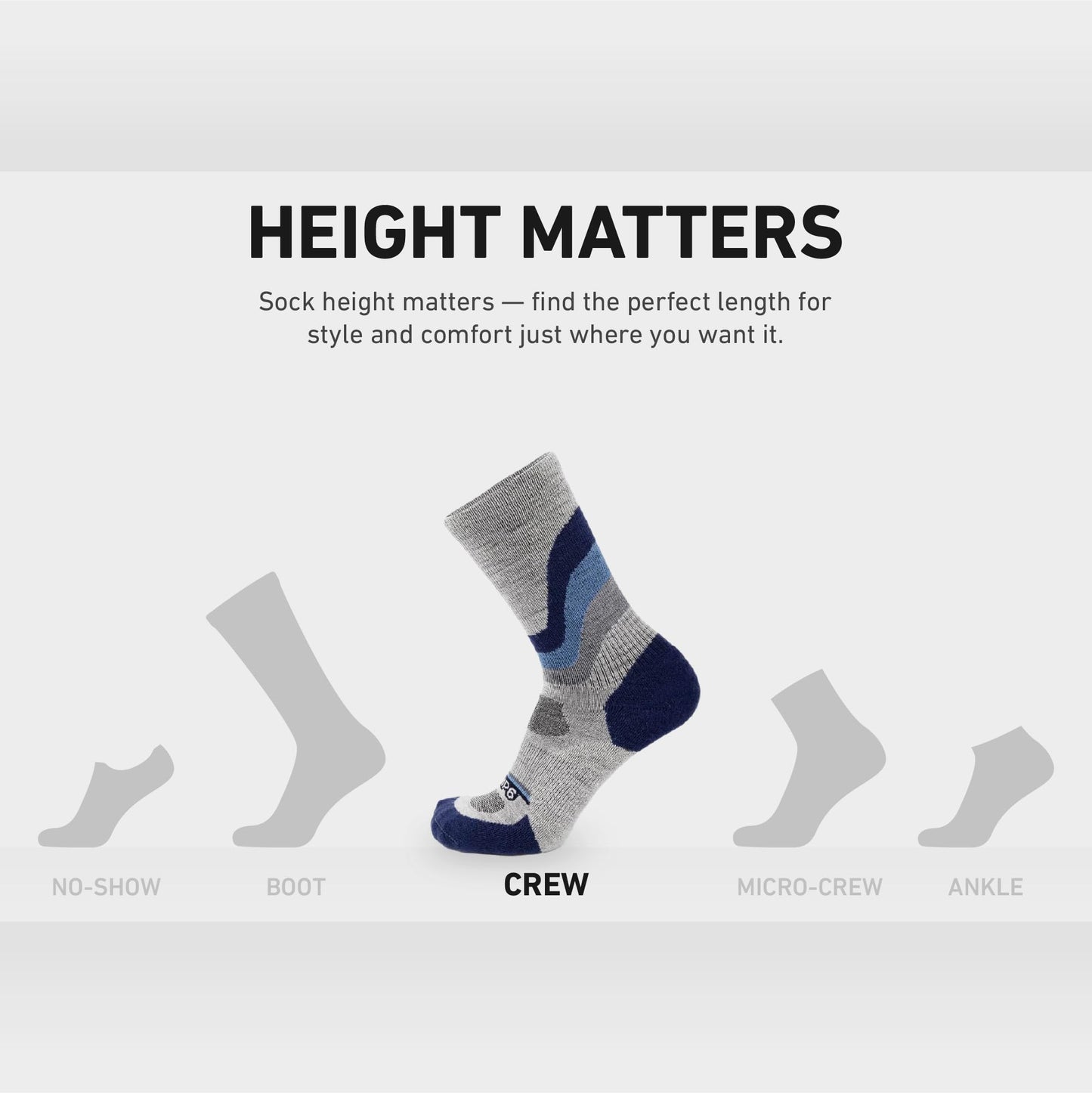 GRIP6 Crew Socks - Merino Wool Socks Made in the USA, Lightweight Wool Hiking Socks, Crew Socks for Men and Women - Cold Weather Gear