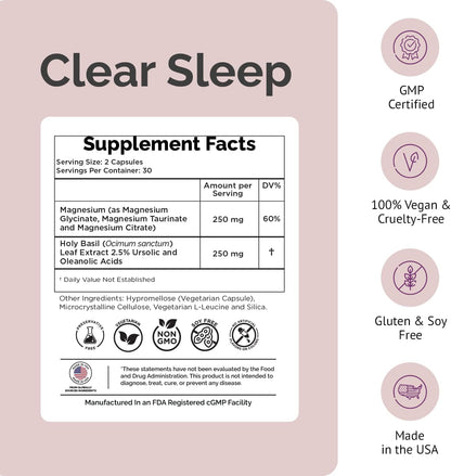 Clear Probiotics Sleep Supplement with Holy Basil & Magnesium