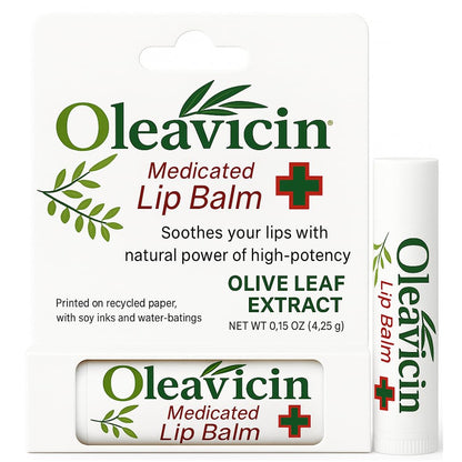 Natural Lip Balm by Oleavicin | Dry Lip Relief | Patented Moisturizing Formula for Chapped Lips | Organic Olive Leaf Extract
