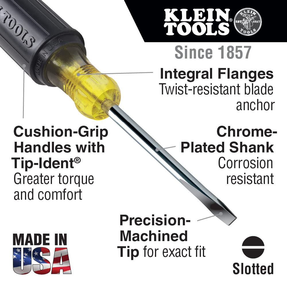 Klein Tools 85442 Screwdriver 2-Piece Set, Made in USA, 1/4 Keystone and #2 Phillips, Cushion Grip, Round and Square Shank, Heat Treated, Home Improvement