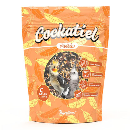 Mycelium Organic Cockatiel Protein Feed (5 LB Bag) | High-Protein, High-Fat Bird Seed for Energy, Growth, & Development | Seed & Superfood Blend for Cockatiels | Non-GMO, Made in USA