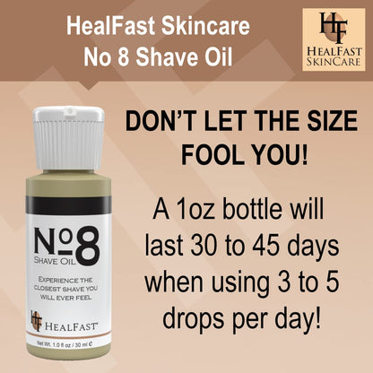 HealFast No 8 Shaving Oil 1 Oz – Premium Shave Oil for Men & Women – Blended with Pure Aromatic Essentials to Soften Hair & Cleanse the Pores – Prevents Razor Drag and Burn & Ingrowns