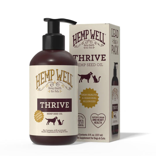 Hemp Well Thrive Oil for Dogs and Cats – Supports Hip, Joint, and Heart Health, Promotes Immune System, and Promotes Healthy Skin from Seasonal Allergies, Organically Sourced - 16 Ounces