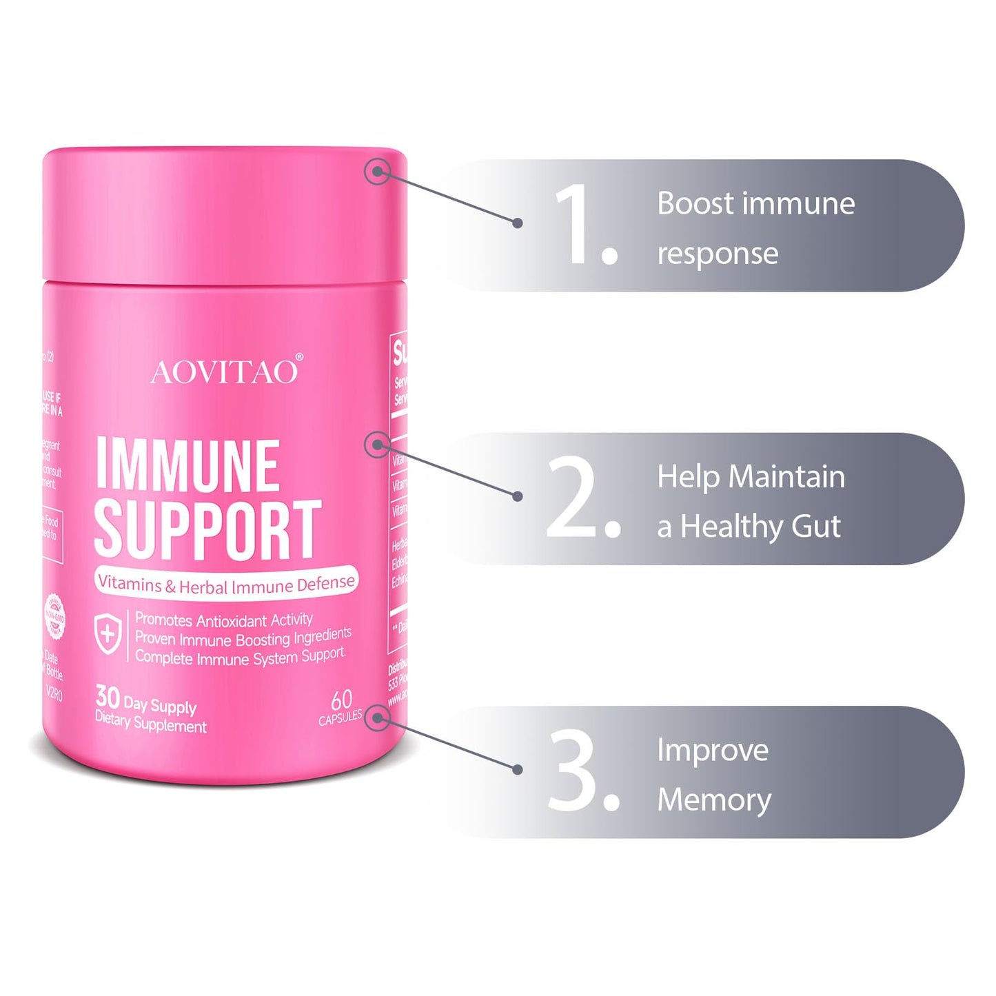 Immune Support Supplement Natural Herbal Cognitive Support Booster and Mushroom with Lion's Mane, Reishi Supplement for Memory Cognitive