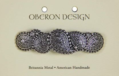 Paisley Hair Clip, Hand Cast Metal Barrette Made in the USA with a Medium 70mm Clip by Oberon Design, 1 Piece