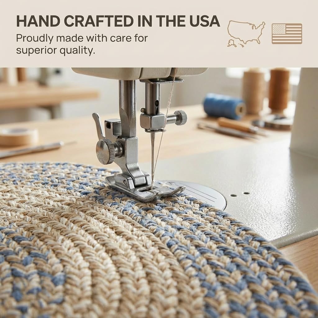 Super Area Rugs Blue and Beige Braided Rugs 2X3 Farmhouse Kitchen Rug - Ridgewood Braided Rug for Entryway/Mudroom - Reversible - Woven Indoor/Outdoor Rug - Made in USA - 2' X 3' Oval