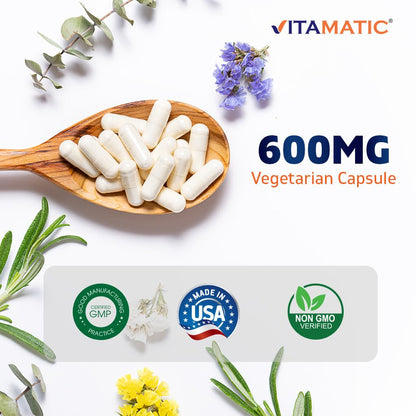 Vitamatic Boric Acid Vaginal Capsule Shell Suppositories 600 mg USP Grade Boric Acid in Vegetarian Capsule Shell - 60 Count