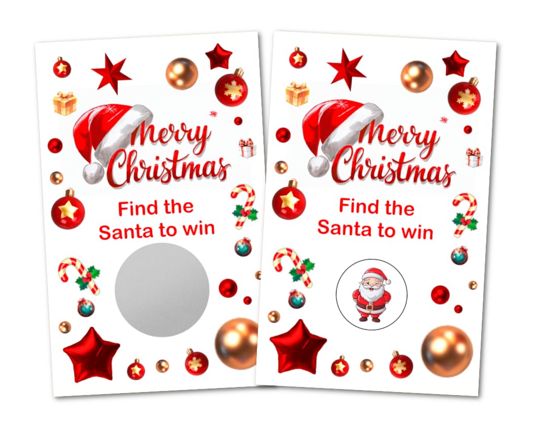 RokAPary Merry Christmas Party Game Scratch Off, Find The Santa Easy to Play Silly Games, Fun Idea, Ice Breaker Activity. Raffle Cards, Set of 40 Cards Made in USA