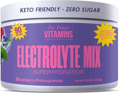 Dr. Price’s Electrolyte Mix | Sugar-Free Hydration Powder with 72+ Trace Minerals | No Sugar, Fast-Dissolving Electrolytes Powder Packets | Blueberry-Pomegranate, 90 Servings