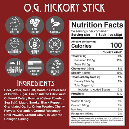 Righteous Felon Meat Sticks | 100% Beef Sticks | Gluten Free & Keto Meat Sticks | Low Sugar & High Protein Beef Sticks | Healthy Snack for Adults | Jerky Gifts for Men | OG Hickory, 10 Pack