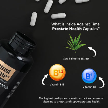 Against Time Ultra High Content Saw Palmetto for Men, 60 Capsules Prostate Support for Men Complex, DHT Blocker Hair Growth Vitamins