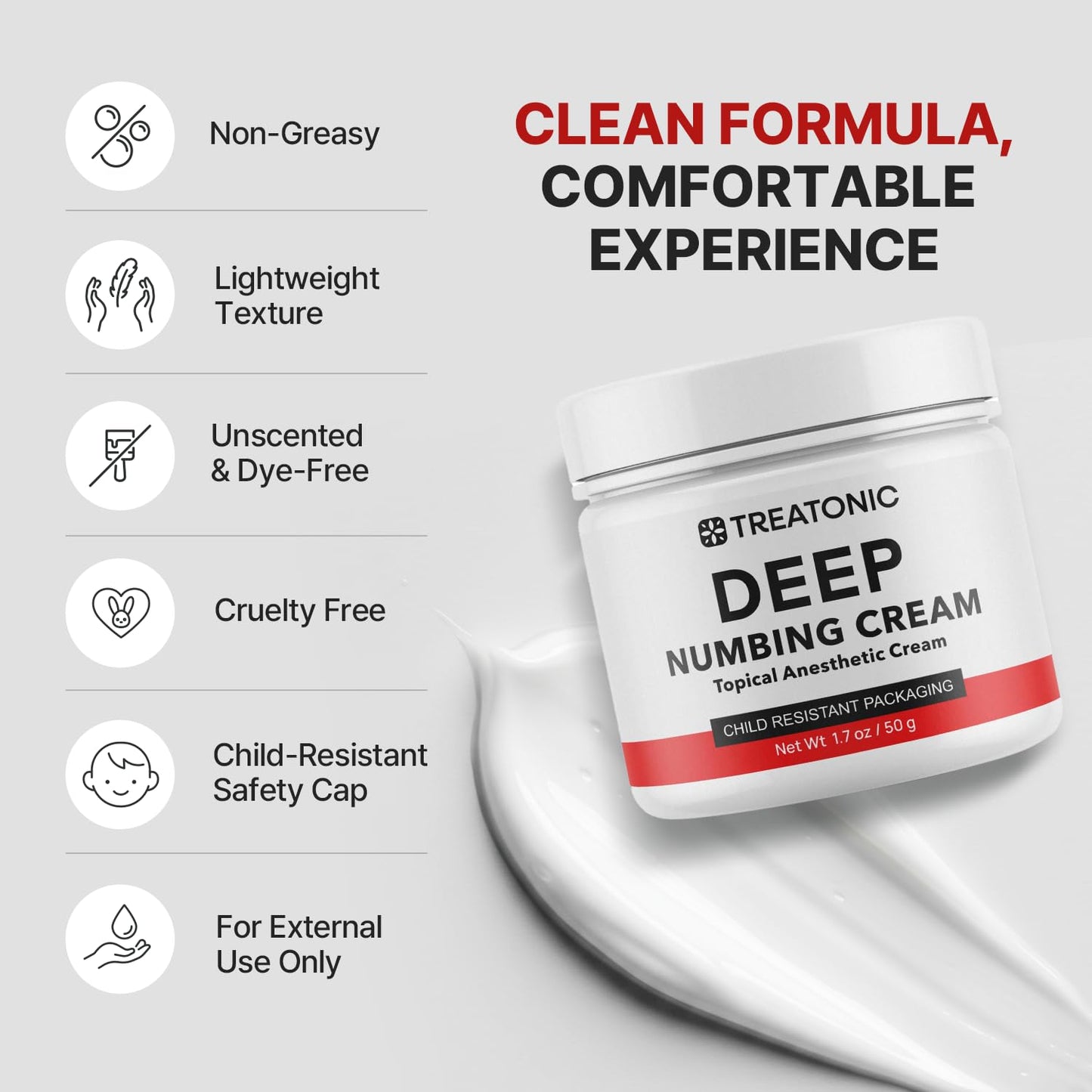 Treatonic Maximum Strength Numbing Cream: Numbing Cream for Discomfort, Burn, Itch & Pain Relief- Fast-Acting, Soothing Topical Anesthetic with Menthol & Emu Oil - 1.7oz / 2 Pack