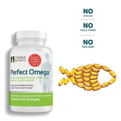 Therabotanics Perfect Omega Fish Oil Supplement EPA & DHA – High Absorption, Concentrated Omega 3 for Heart, Brain, Eye, & Metabolic Health - Alaskan Fish Oil Softgels - 30 Count (Pack of 1)