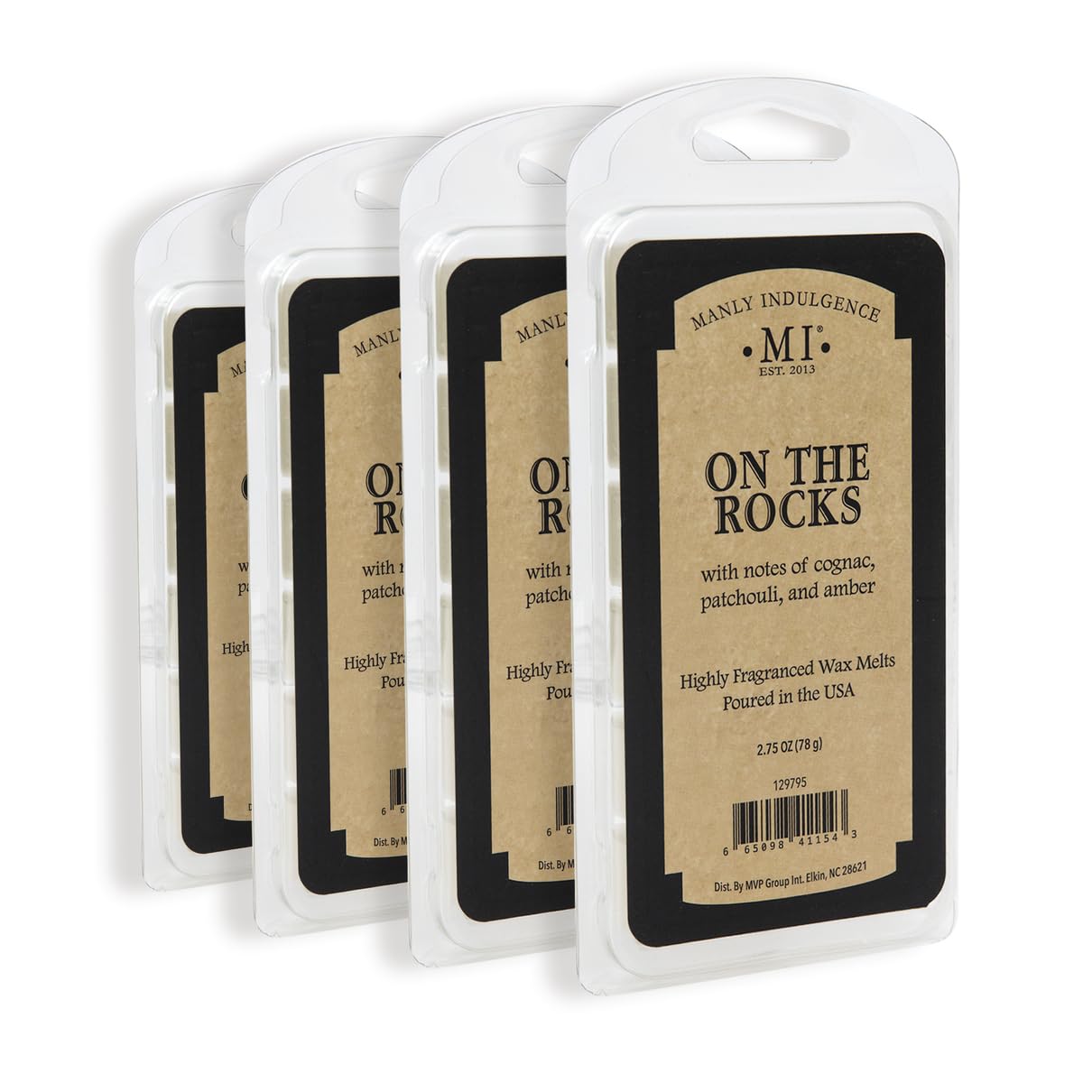 Manly Indulgence On The Rocks Scented Wax Melts, Wax Melt Warmer Cubes, Long Lasting Scented Wax Warmer Cubes, 4 Pack, 6 Cubes Each - Made in The USA