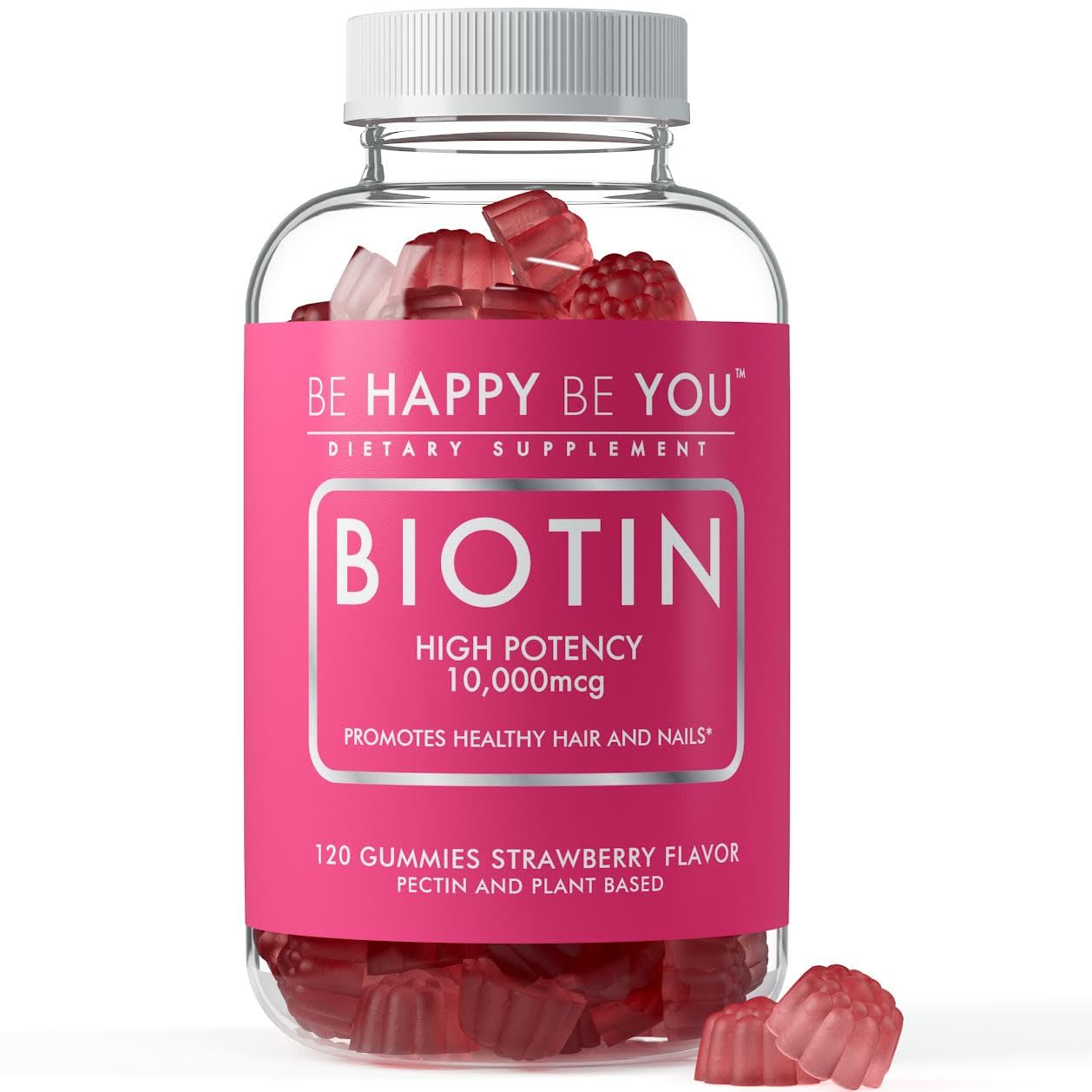 Be Happy Be You Biotin Gummies 10,000mcg – 120 Count – Supports Healthy Hair & Stronger Nails – Fast Absorption Supplement for Men & Women – Vegan, Non-GMO, Pectin, Gelatin Free – Made in USA