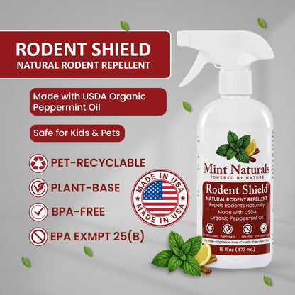 Mint Naturals Rodent Defense – Organic Peppermint Oil Mouse Repellent Spray, Natural Rodent & Mouse Repellent for Home, Garage, Car & RV, Indoor/Outdoor Rodent Spray, 16oz Made in USA