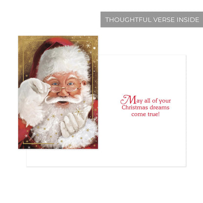 Canopy Street Masterpiece Sparkling Santa Christmas Cards / 16 Festive Holiday Cards Set With White Envelopes / 5 5/8" x 7 7/8" Winter Gold Foil Greeting Cards With Inside Verse/Made In The USA