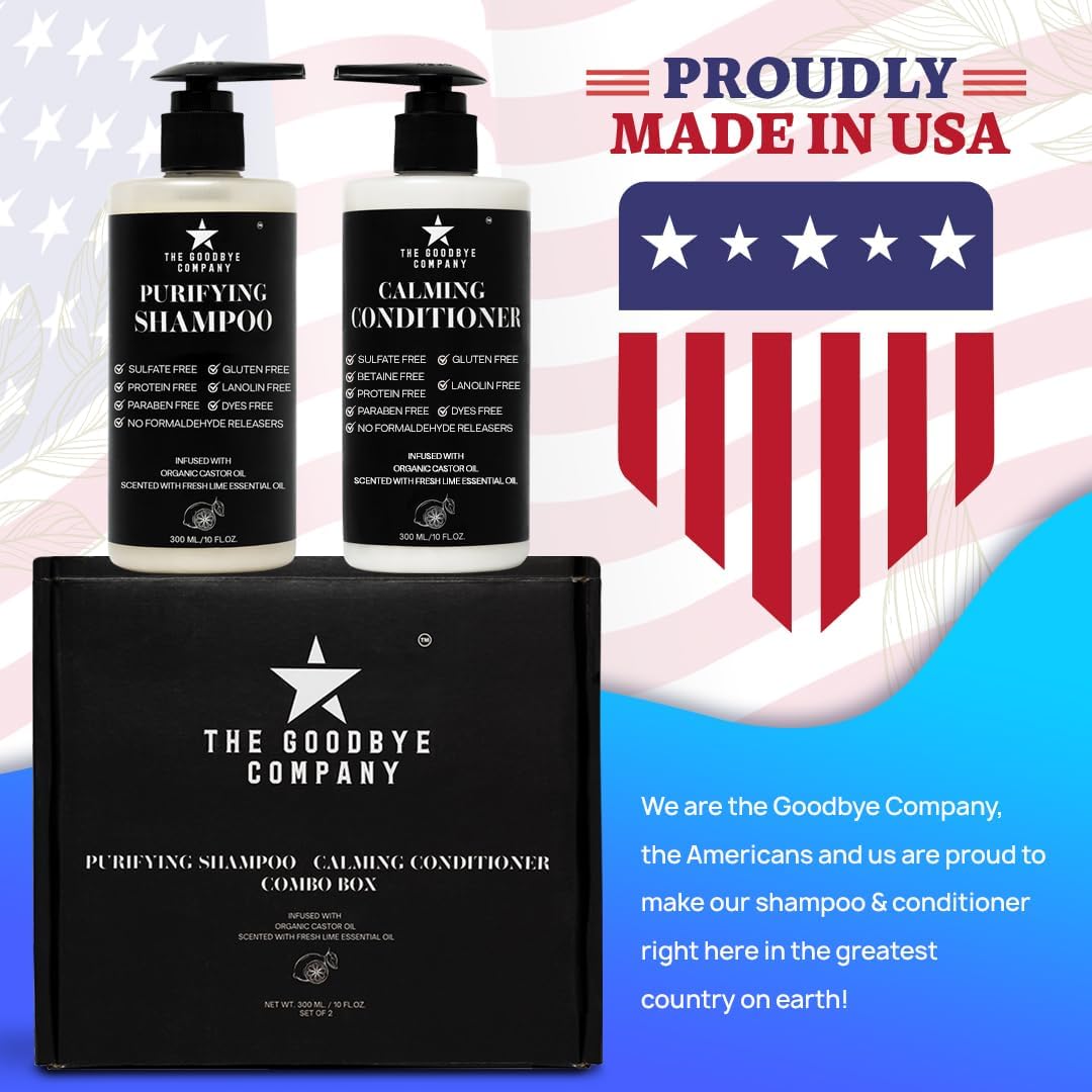 Castor Oil Shampoo and Conditioner Set; Dry Scalp Dandruff Treatment; Organic, Sulfate Free, Moisturizing Shampoo and Conditioner Set for Hair Care and Repair; Made in USA, 10 oz Bottles