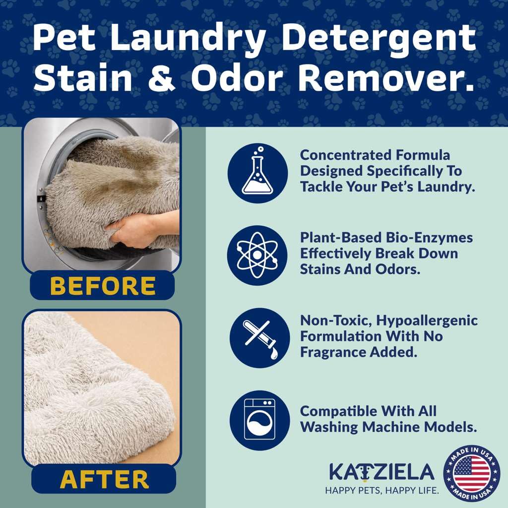 Katziela Enzyme Based Powder Laundry Detergent for Cat Pee, Deodorizer, Urine, Dogs Beds, Pee Pads, Dog Drool, Stain Eliminator 64 Loads