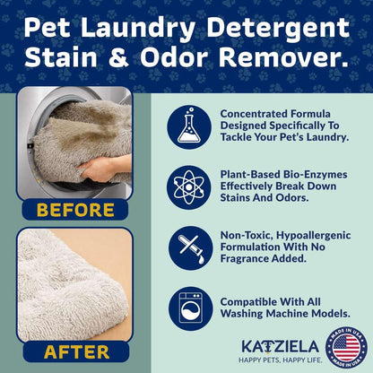 Katziela Enzyme Based Powder Laundry Detergent for Cat Pee, Deodorizer, Urine, Dogs Beds, Pee Pads, Dog Drool, Stain Eliminator 64 Loads