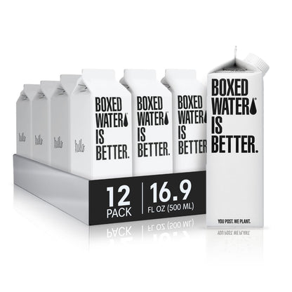 Boxed Water 16.9 oz. (12 Pack) – Purified Drinking Water in 92% Plant- Based Boxes – 100% Recyclable, BPA-Free, Refillable/Reusable Cartons – More Sustainable than Plastic Bottled Water