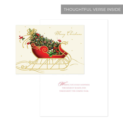 Canopy Street Masterpiece Holiday Sleigh Christmas Cards / 15 Traditional Holiday Cards With Coordinating White Envelopes Set / 5 5/8" x 7 7/8" Winter Greeting Cards With Inside Verse/Made In The USA