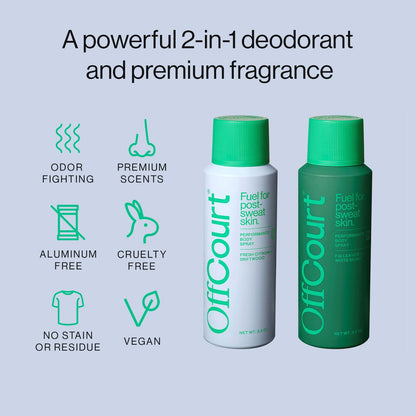 OffCourt - Natural Deodorant Body Spray for Men and Women - Aluminum Free - Whole Body Deodorant for Women and Men – Variety Pack of Citrus and Fig Leaves Scents, 3.4 Ounce (Pack of 2)