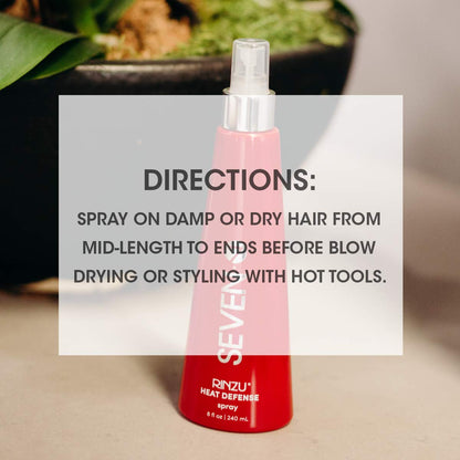 SEVEN Haircare RINZU Heat Defense Hair Spray, Heat Protection Spray for Hair with Castor Oil, Pro Vitamin B5, Shields Up to 450°F, Reduces Frizz, Adds Shine & Enhances Volume, Made in USA, 8 oz